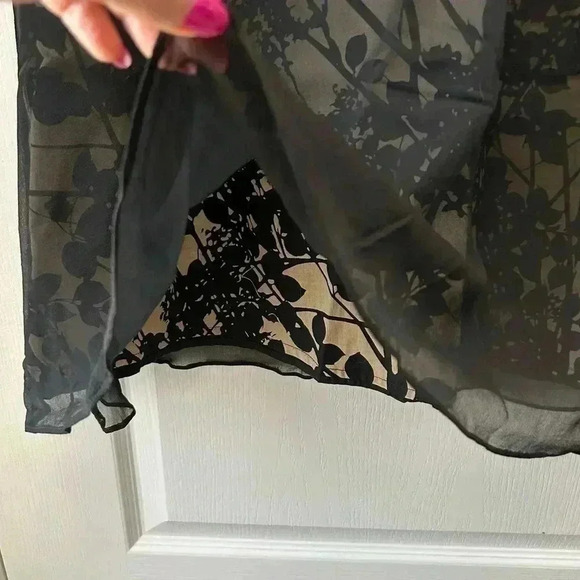 Anne Carson Silk Skirt A-Line Flowy Black Tan Sheer Overlay Lined Size 8 - Picture 7 of 15